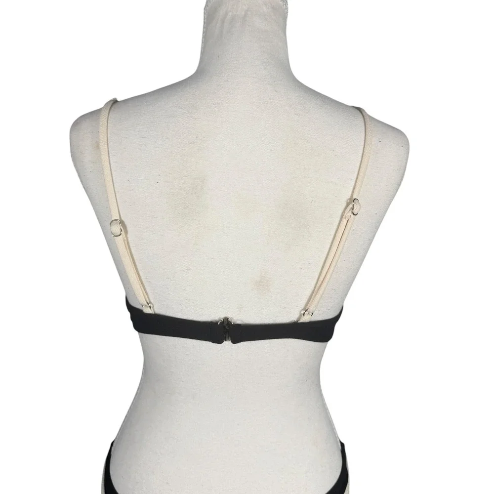 Black Cream Bikini Set‎ Womens Small Underwire High Cut Thong Swimsuit